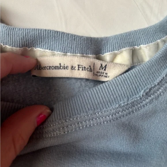 Abercrombie & Fitch Blue Velour Logo Sweatshirt Crewneck w/Velour Stripes Y2K M - Picture 5 of 9
